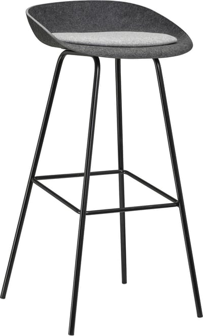 Felt High - PET Stoel Antraciet - Zwart Frame - 100% recycle plastic en staal - Zitting Grijs (Fair Furniture Group – Nederlands Familiebedrijf)