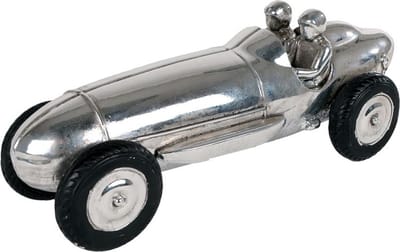 Race Car sculptuur polystone zilver decoratie speelgoedauto 25,8x9,4x9cm.