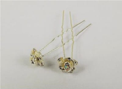 Haarpinnen bloem met strass parelmoer