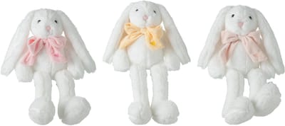 J-Line knuffel Konijn met Strik - polyester - wit - 3 st.