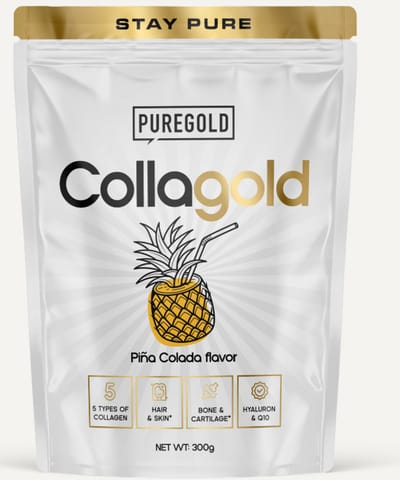 Pure Gold CollaGold Collageen Poeder – 300g – Piña Colada – 25 Porties – 5 Types Collageen met Hyaluronzuur, Q10, Vitamine C & Zink