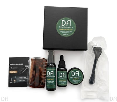 Daily Appearance Baardgroei Set 6-in-1 - Baardverzorgingsset voor Mannen - Derma Roller, Baardgroei Serum, Baardolie, Baardshampoo, Baardbalsem & Baardkam,Cadeauset - Compacte Verzorgingsset,