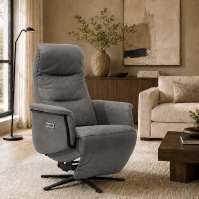 Relaxfauteuil Vince – Microleder – Sta-op stoel - Elektrisch Verstelbaar – Met accu – 2 Motoren – 360° Draaibaar - Antraciet