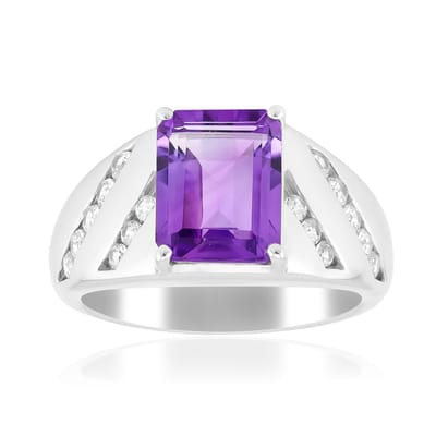 Cavill - 925 Sterling Zilver Ring - 1,726 ct Amethist & 2,146 ct Totaal - Moderne Paarse Sieraden met Zirkonen