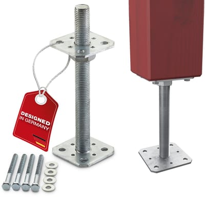 SOTECH paaldrager 80 x 80 x 250 mm draad M24 staal thermisch verzinkt steunvoet in hoogte verstelbare steunbeugel grondvoet om vast te schroeven weerbestendig
