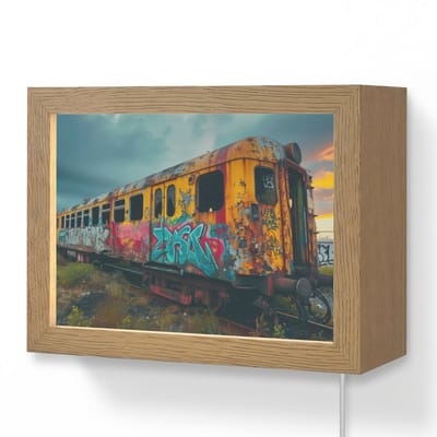 Wandlamp 20x15 cm - Oplaadbaar - Graffiti - Verlaten trein - Street art - Wandlampen binnen woonkamer - Slaapkamer lamp met kabel - Decoratieve nachtlamp - Vloerlamp snoer