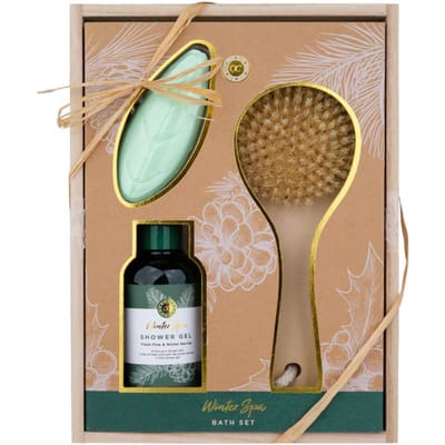 green-goose® Zen Spa Wellnessset in Houten Geschenkdoos - incl. Douchegel, Zeep, Badborstel - Geur: Fresh Pine & Winter Berries