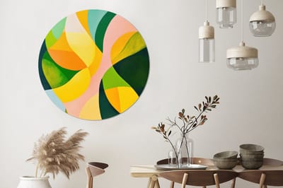 WallCircle - Wandcirkel - Muurcirkel - Abstract - Geel - Roze - Groen - Aluminium - Dibond - 120x120 cm - Binnen en Buiten XXL