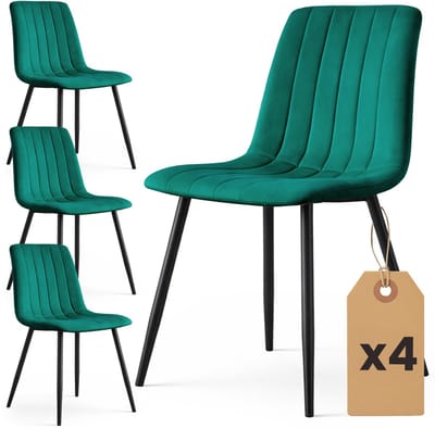 Set van 4 Eetkamerstoelen LIVO / Gestoffeerde Stoelen / Fluwelen Stoelen en Metalen Poten / Flesgroen met zwarte benen