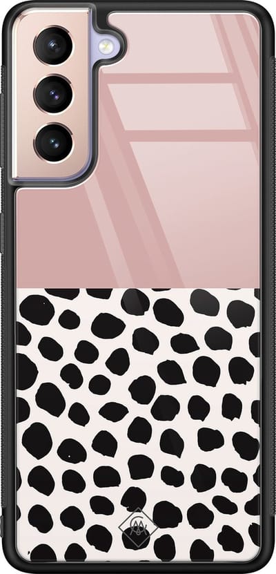 Casimoda® hoesje - Geschikt voor Samsung Galaxy S21 - Stippen roze - Luxe Hard Case Zwart - Backcover telefoonhoesje - Roze