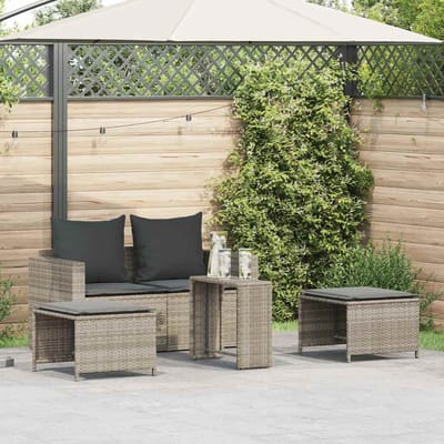 vidaXL - 5-delige - Tuinbankstel - kussens - stapelbaar - poly - rattan - lichtgrijs