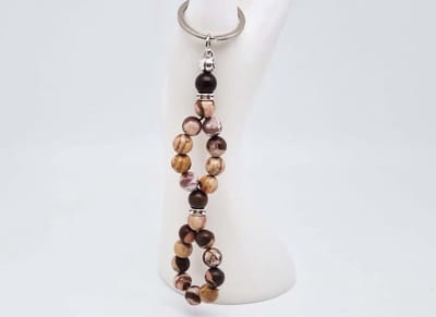 Handgemaakte Vis sleutelhanger van natuursteen " Australia Zebra Jasper" en metaal - diameter kralen 8mm - Aantal stenen21- Een mooi cadeau-idee en een bijzonder aandenken