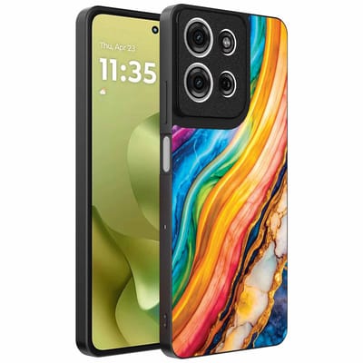 Geschikt voor Motorola Moto G86 Telefoonhoesje met Regenboog Goud Marmer Opdruk - TPU Backcover Case Rainbow Gold Marble Design - Smartphonica geschikt voor Motorola Moto G86