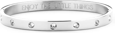 CO88 Collection Sparkle 8CB-90192 Stalen Bangle met Kristal en Tekst - Enjoy The Little Things - One-size (58x49x6 mm) - One-size - Zilverkleurig