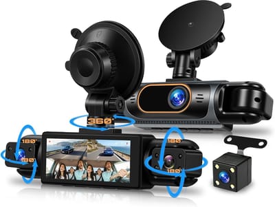 SnelShoppen - 1080P 4-kanaals 360° Dashcam Auto met 4 FHD Camera's voor en Achter, IR Nachtzicht, 3.16 inch Scherm, Loopopname, 24/7 Parkeerbewaking e