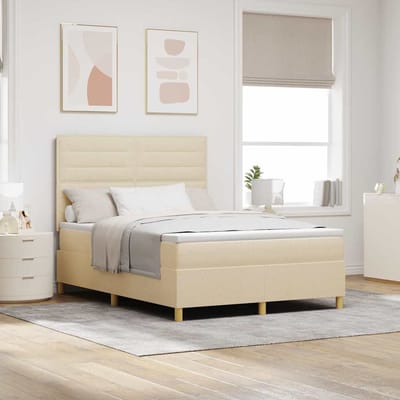 vidaXL - Boxspring - bed - met - matras - met - hoofdeinde - Crème - 140 - x - 190 - cm - Stof