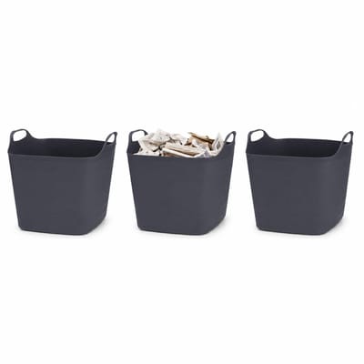Excellent Houseware Flexibele emmer - 3x - zwart - 15 liter - kunststof - vierkant - 37 x 30 cm
