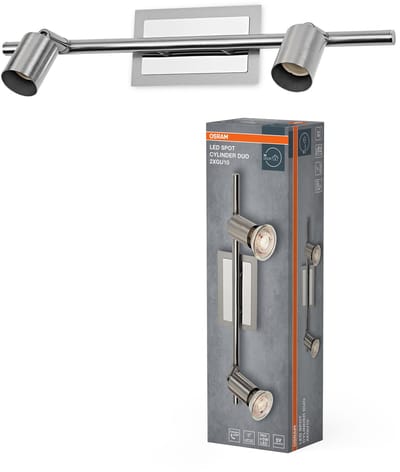 OSRAM LED Spot Cylinder DUO plafondspot 2x GU10, Geborsteld Nikkel/Chroom, Staal, draaibaar, IP20, Binnenruimte