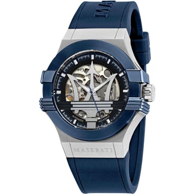 Montre automatique pour homme Maserati R8821108028 Potenza avec bracelet en silicone bleu 42 bleu