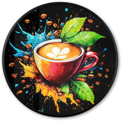 Poster in lijst Rond - Fotolijst 60x60 cm - Posters - Koffie - Graffiti - Drinken - Abstract - Ronde posterlijst zwart - Decoratie - Wanddecoratie woonkamer - Muurdecoratie slaapkamer