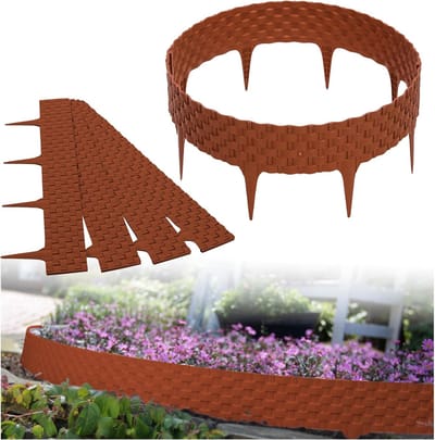 Rotan Bed Rand - Gazon Border - Tuin Afscheiding - Flexibel Weerbestendig Kunststof - 32 Meter Lengte - Terracotta