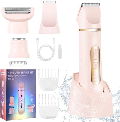 HATTEKER 4-in-1 Ladyshave Gezicht - Oksels - Benen - Bikinilijn - Scheerapparaat Vrouw - Ontharingsapparaat Electrisch Ontharen - Gezichtsontharing Dames - Trimmer Vrouw Intiem- Ladyshaves Bikini - USB Oplaadbaar - Roze