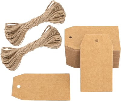 Kraft Papieren Cadeau Labels 100 Stuks met Jute Touw - 4x7 cm Bruine Hangtags voor Verpakking
