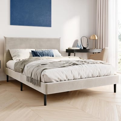 Gestoffeerd Bed - Tweepersoonsbed - Slaapkamer Comfort - Gevoerd Hoofdeinde - 160x200 cm - Beige Corduroy