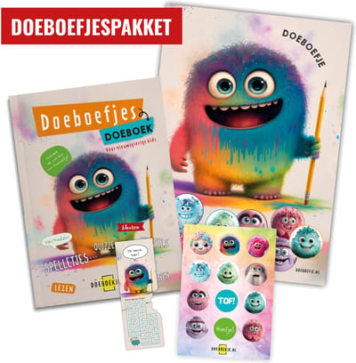 Vakantiepakket voor kids: Doeboefjes Doeboek, stickervel en poster - puzzelen, reken- en woordspellen, knutselen, escapespellen - kinderen 7 tot 12 jaar