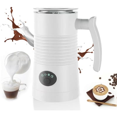 Mousseur à lait 4 en 1, machine à mousse chaude/froide, 400W, intérieur antiadhésif amovible, 11.84oz/350ml, électrique EU Plug blanc