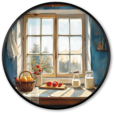 Poster in lijst Rond - Fotolijst 60x60 cm - Posters - Stilleven - Keuken - Doorkijk - Vintage - Ronde posterlijst zwart - Decoratie - Wanddecoratie woonkamer - Muurdecoratie slaapkamer