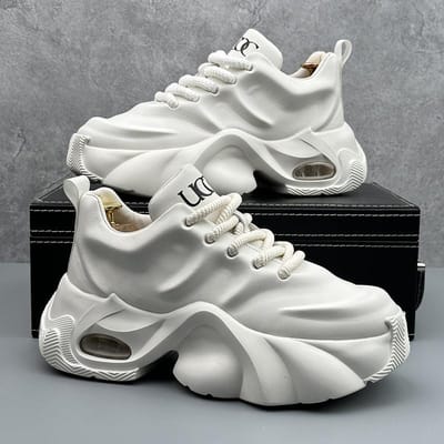 Herenschoenen Designer Luxe Casual Sneakers Ademende Plateauschoenen voor Heren Mode Hoogteverhogend Comfortabele Antislipschoenen 39 wit