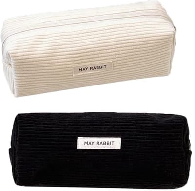 SnelShoppen - Pack van 2 Corduroy Pennenzakken - Wasbare en Draagbare Etuis met Praktische Rits - Aesthetic Schoolpencilcases voor Tieners, Mannen en
