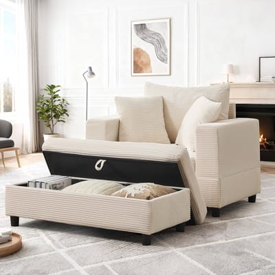 Sofa - Chaise Longue met Opbergruimte - Loungesofa 3 Kussens - Beige - 107x74x57 cm