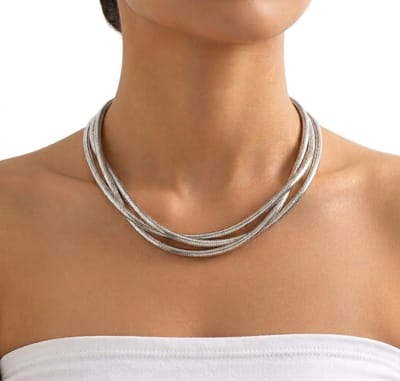 Zilverkleurige choker ketting voor dames met meerdere strengen