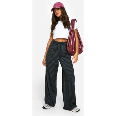 boohoo Dames Stripe Wijde Broek | Zwart | Maat: 34