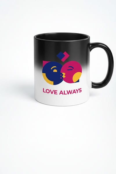 Magische Mok 'Love Always' - Warmtegevoelige Mok met Kussend Koppel Design - Zwart