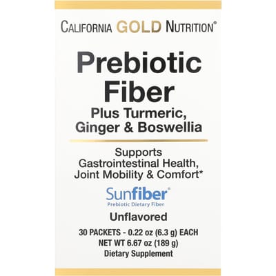 California Gold Nutrition, Prebiotische Vezels, met Kurkuma, Gember, Boswellia, 30 Zakjes, 0.22 oz (6,3 gr) Elk