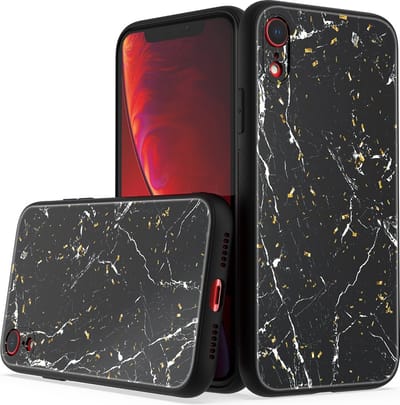 LuxeBass Siliconen hoesje met print geschikt voor Apple iPhone XR - Marmer Black - telefoonhoes - gsm hoes - telefoonhoesje
