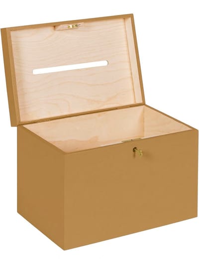 HAUDT® Enveloppenkist met slot BAS Toffee - 29 x 20 x 21 cm - houten kist met slot - incl. koperen sleutel - caramel kleur opbergkist