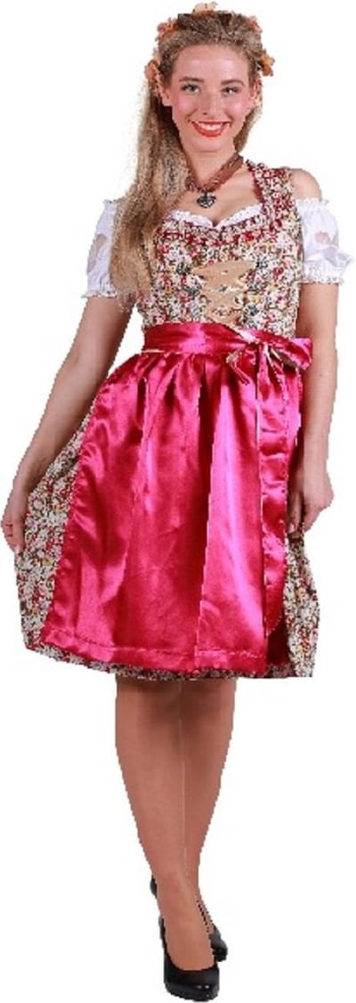 Dirndl - Tirolerjurk - Lisa-Marie - Roze- bloemen - Jurk - Schort (mt 52)