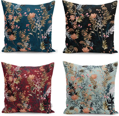 Kussensloop - kussenhoes - Sierkussenhoes - hoes voor sierkussens Flora - Velvet Kussenhoes set van 4 stuks - Bloemen - 45x45 cm - Kussensloop