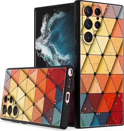 LuxeBass Siliconen hoesje met print geschikt voor Samsung Galaxy S22 Ultra - Marmer Triangle - telefoonhoes - gsm hoes - telefoonhoesje