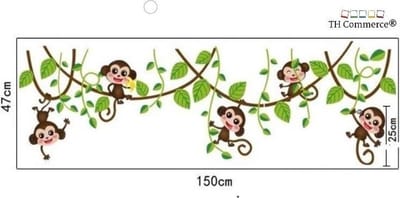 Muursticker - kinderkamer - Dieren - Slingeraapjes - Apen - Aap - Aapjes - Jungle - babykamer muur decoratie TH Commerce® nr 1342