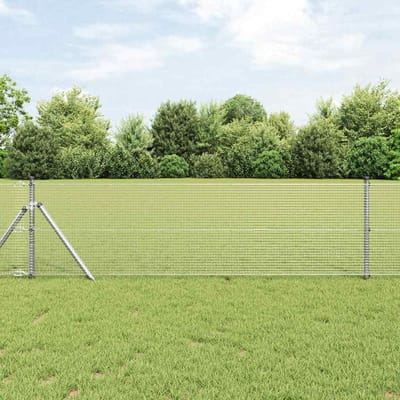 vidaXL - gelast - draadhek - met - grondbevestiging - 10 - x - 0,4 - m - Zilverkleurig