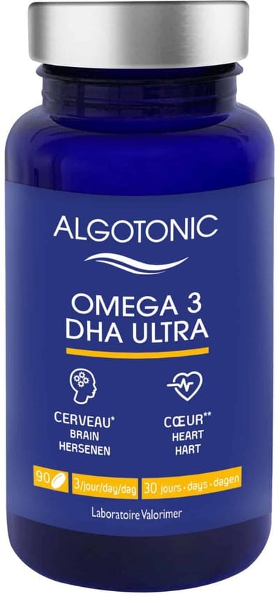 Algotonic Omega 3 DHA Ultra - Voedingssupplement Visolie Capsules 60 Stuks - 250 mg DHA Per Capsule - 90% Triglyceriden - Ondersteunt Hart Hersenen En Gezichtsvermogen
