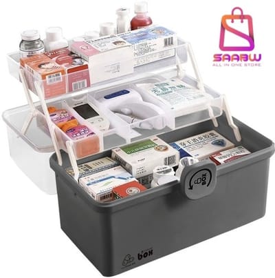 Medicijnkoffer met 2 lagen – Grote EHBO doos met vakken – opbergboxen medicijnen – Draagbare medische koffer – opbergbox met deksel – medicijnen doosje – organizer – 52836
