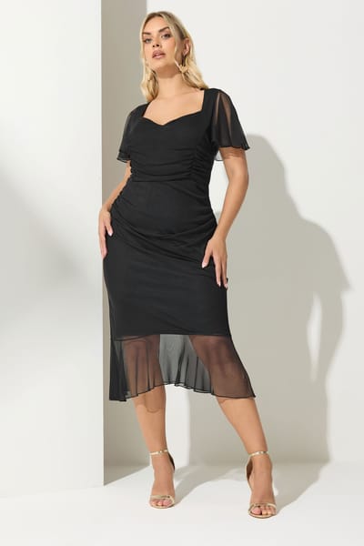 Yours London Zwarte Geplooide Midijurk Size 42