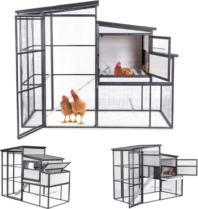 MaxxPet Kippenhok - Kippenren met buitenverblijf - Kippenverblijf met Uitloopren - Houten-Metalen buitenhok - 236x120x184cm