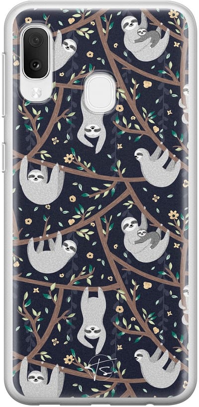 Hoesje geschikt voor Samsung Galaxy A20e - Luiaard - Soft Case - TPU - Print - Zwart - Mooie Telefoonhoesjes